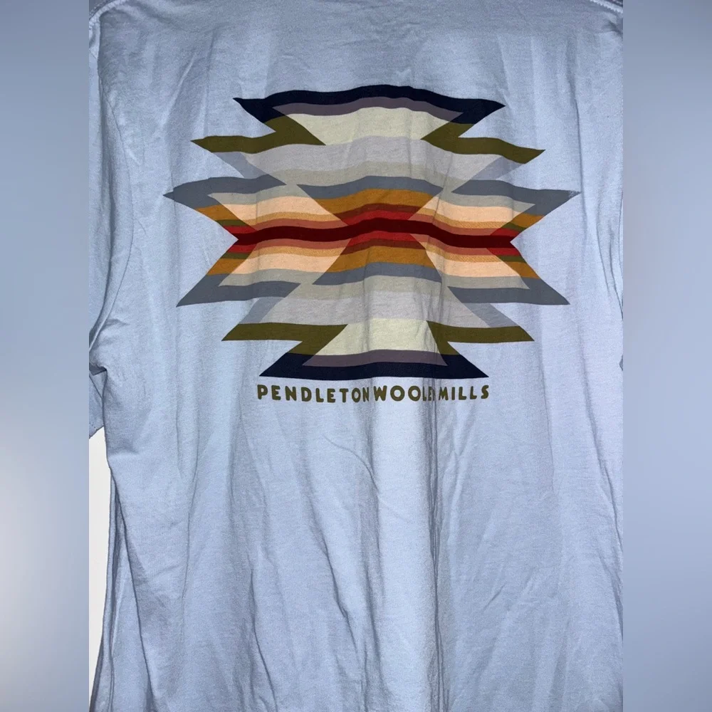 Pendleton Woolen‎ Men Short Sleeve Wyeth Trail  Graphic Blue Tee Shirt Size L